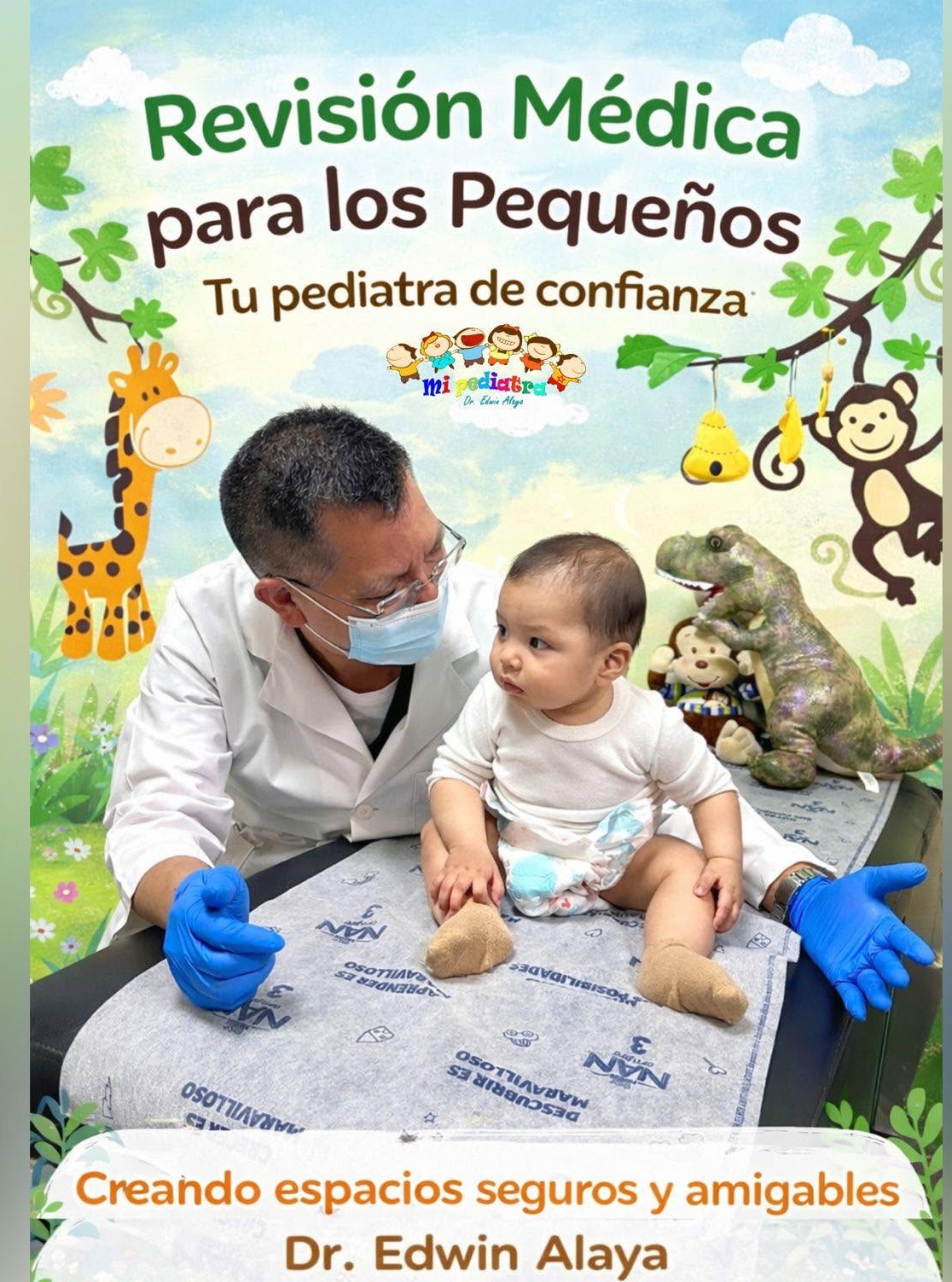 Dr. Edwin Alaya Cifuentes en consulta pediátrica con paciente